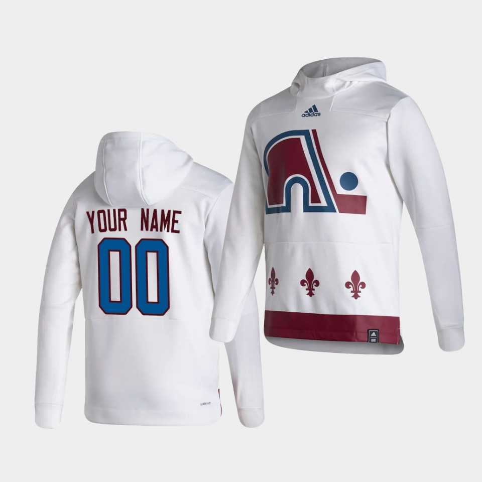 Men Colorado Avalanche 00 Your name White NHL 2021 Adidas Pullover Hoodie Jersey